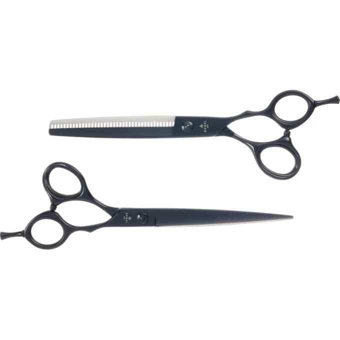 Набор DEWAL из двух парикмахерских ножниц 7" чёрного цвета в чехле SET-BS8-7